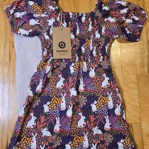 WILDWOVEN Floral Bunnies Girls Smoked Dress